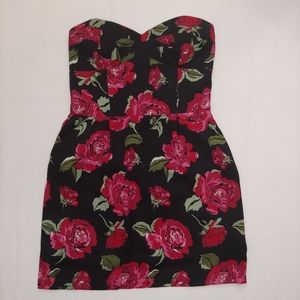 BCBGeneration Black Pink Floral Bustier Mini Dress